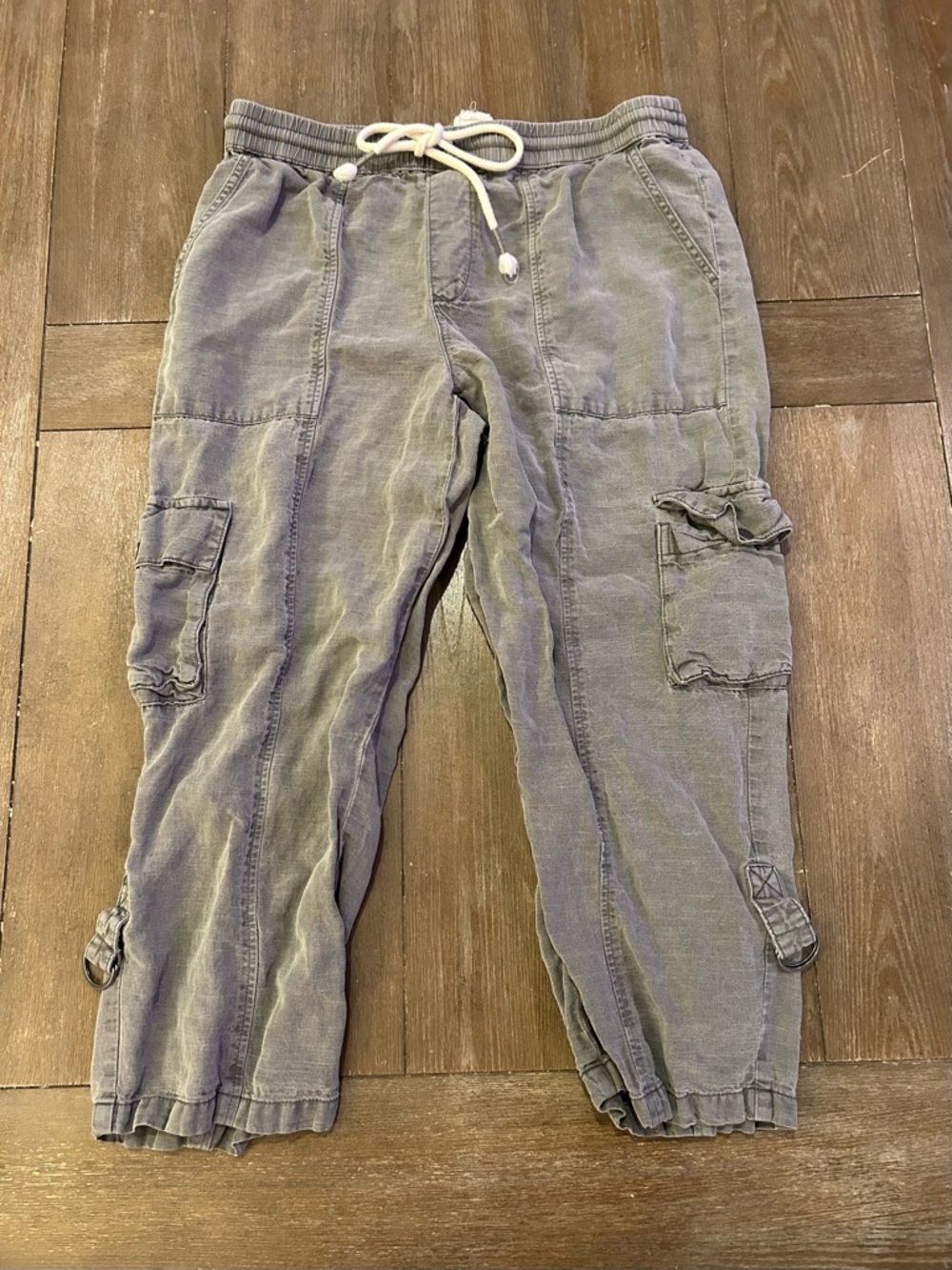 Nicole Miller Gray Cargo Pants Size Large Drawstring Waist - Picture 2 of 4